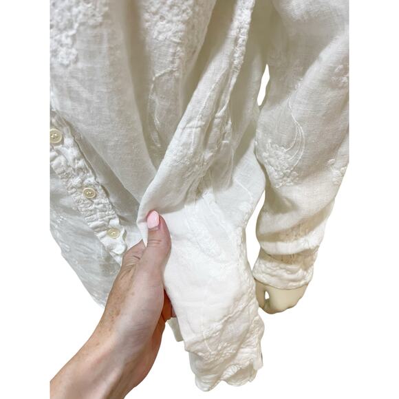 CP Shades Floral Embroidered White Linen Tunic Top Tunics Pockets XS - Picture 4 of 11